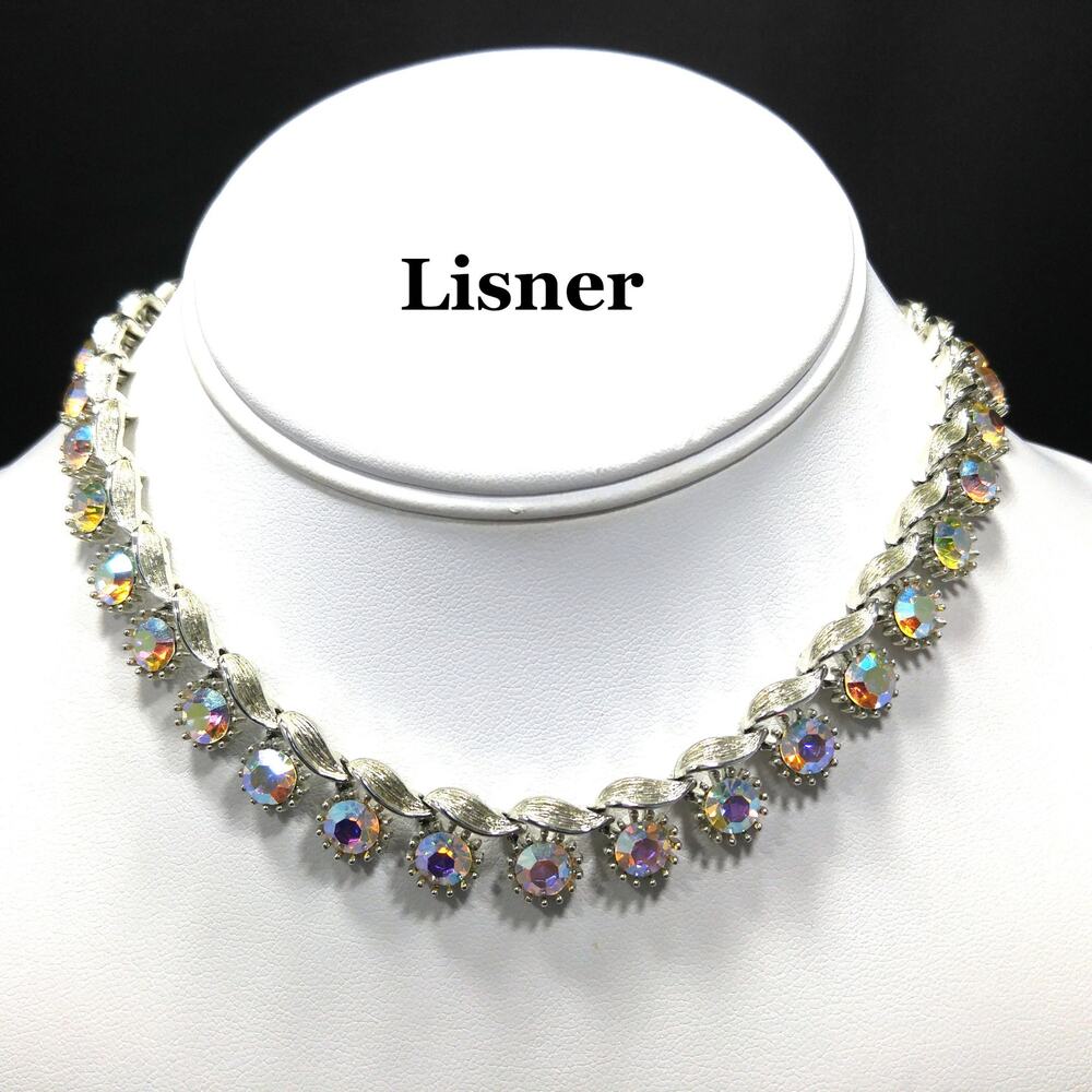 Lisner Aurora Borealis Rhinestone Necklace, 1960s Vintage Jewelry